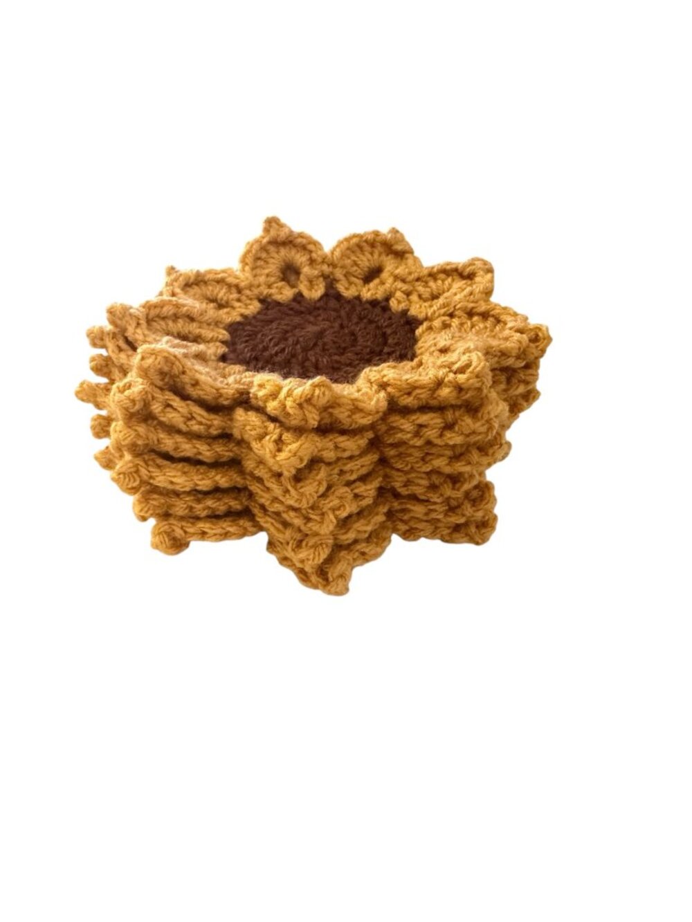 Handmade Crochet Sunflower Coasters Set Of 6 Decorative Yellow Gold Brown 6" - Picture 5 of 9